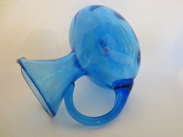 Blue Blown Glass Mid Century Cruet Jug Round Handle - Designer Unique Finds 
 - 2