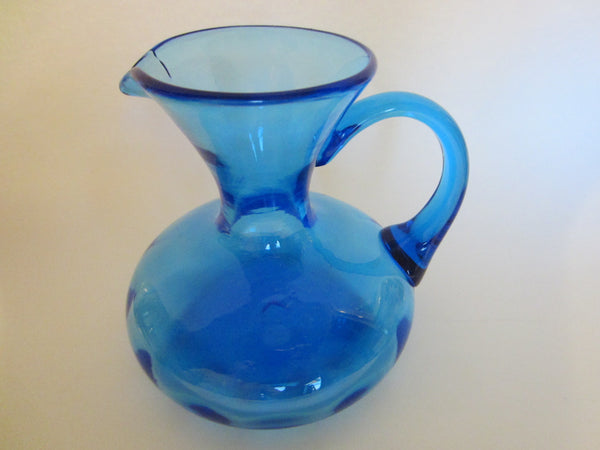 Blue Blown Glass Mid Century Cruet Jug Round Handle - Designer Unique Finds 
 - 3