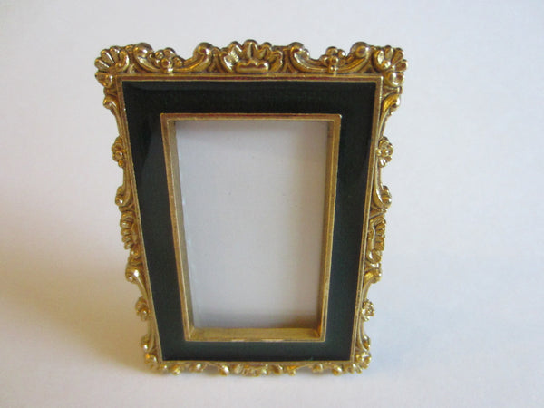 Brass Miniature Green Enamel Ornamental Photo Frame With Self Stand - Designer Unique Finds 