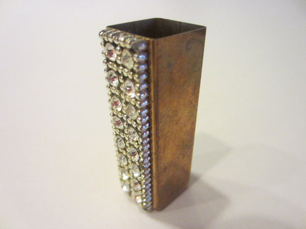 Mid Century Lipstick Cover White Crystals Over Brass