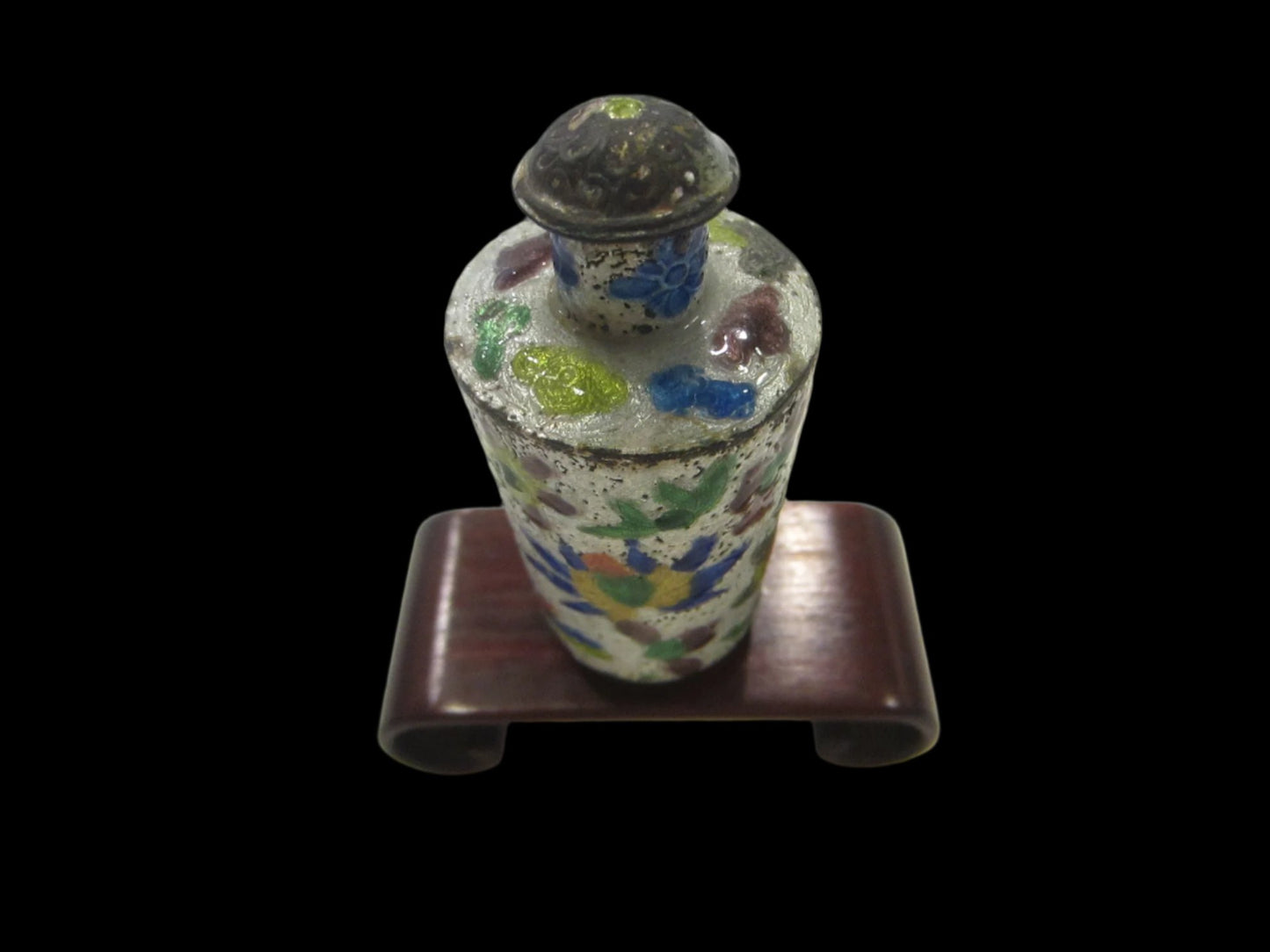 China Silver Snuff Bottle Champleve Birds Insects Flowers