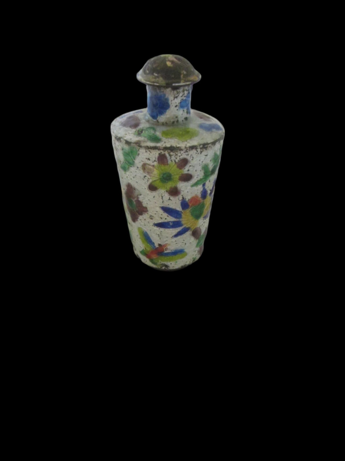 China Silver Snuff Bottle Champleve Birds Insects Flowers