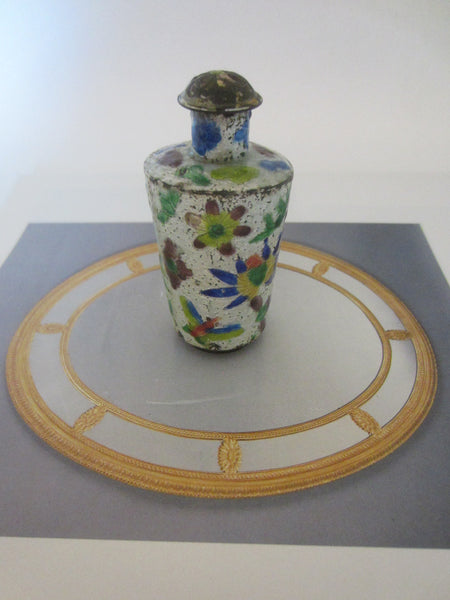 China Enameled Silver Signed Snuff Bottle Champleve Birds Insects Flowers