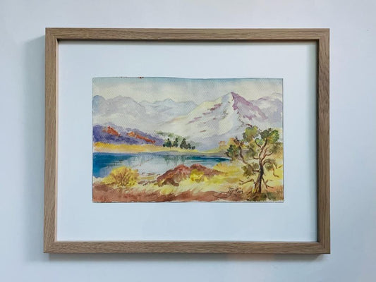 Impressionist Mountain Scape Singed M Fish Watercolor Gouache Painting 