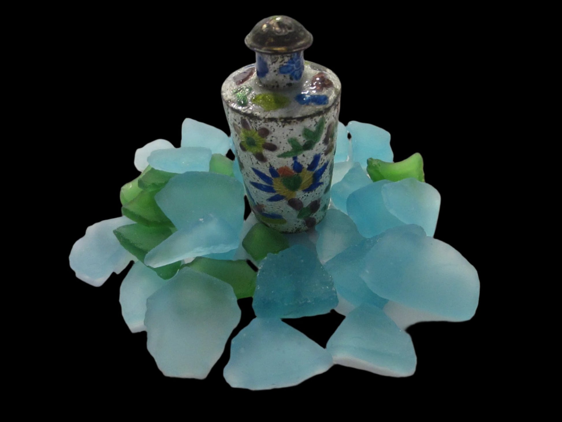 China Enameled Silver Signed Snuff Bottle Champleve Birds Insects Flowers