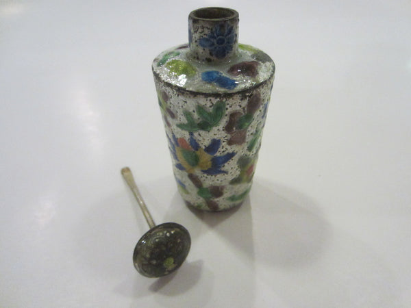 China Enameled Silver Signed Snuff Bottle Champleve Birds Insects Flowers