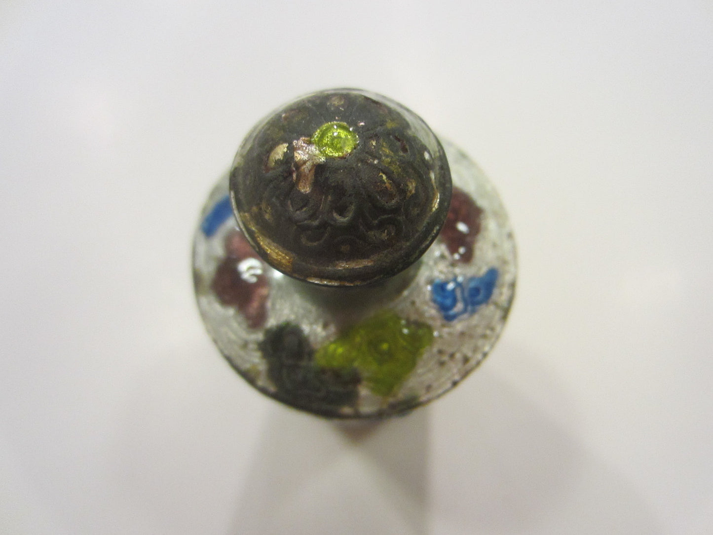 China Silver Snuff Bottle Champleve Birds Insects Flowers