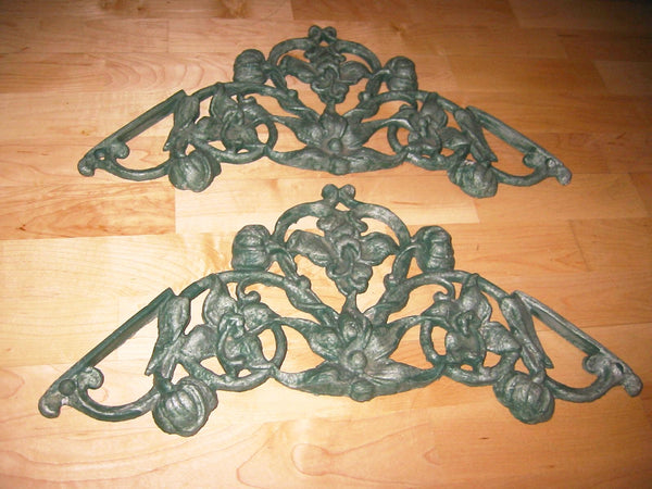 Architectural Green Metal Brackets Fruits Flowers Decorated - Designer Unique Finds 