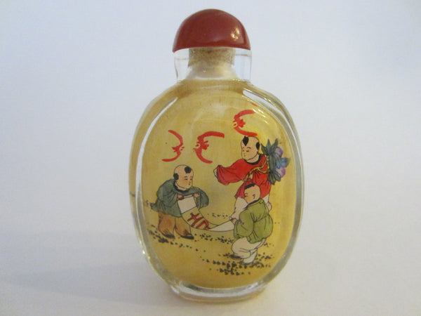 Interior Painted Glass Snuff Bottle Figures And Rabbits With Signature - Designer Unique Finds 