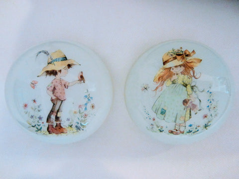 Opalescent Glass Figurative Paperweights Infused Children In Play