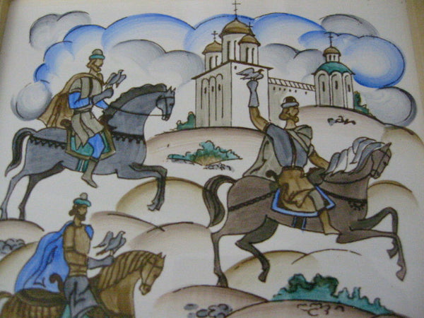 Russian Tile Mission Battle Scene Medieval Style - Designer Unique Finds 