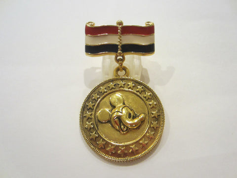 Disney Mickey Mouse Medal Napier Golden Stars Enameled Flag Bar Brooch