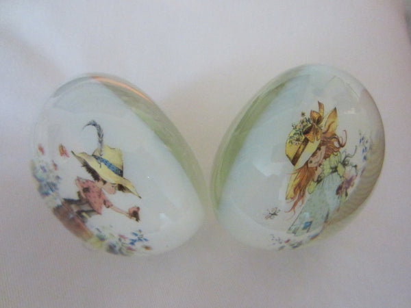 Opalescent Glass Figurative Paperweights Infused Children In Play
