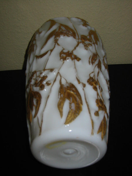 Phoenix Milk Glass Vase Painted Gold Berries - Designer Unique Finds 
 - 2
