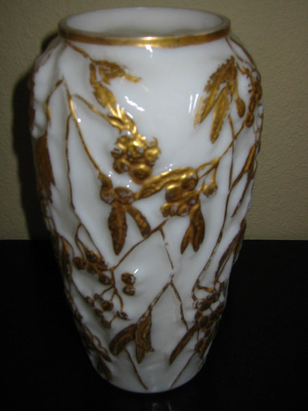 Phoenix Milk Glass Vase Painted Gold Berries - Designer Unique Finds 
 - 4