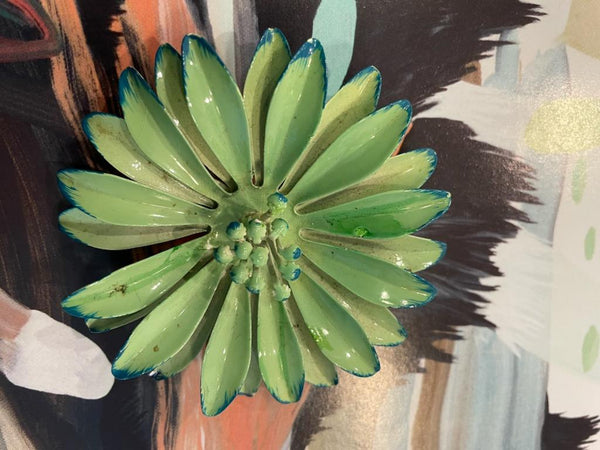 Mid Century Green Iris Flower Metal Brooch