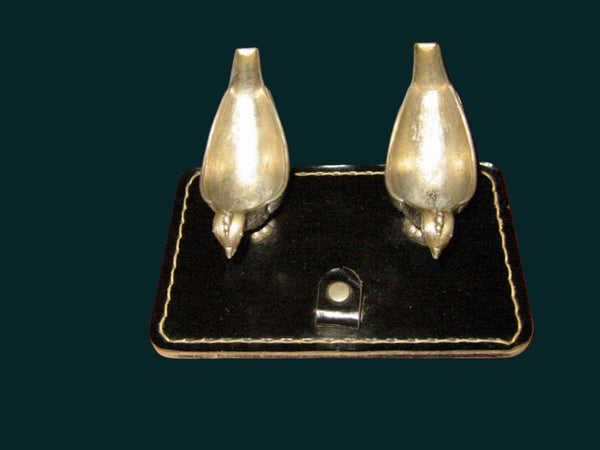 Pewter Birds Pen Holders Black Leather Stands Desk Decor