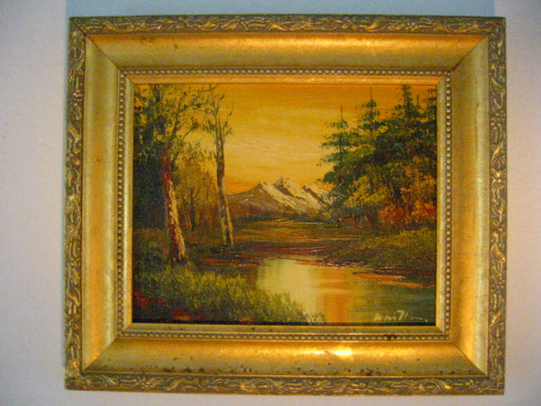 Mountain View Sunset Signed Oil On Panel - Designer Unique Finds 