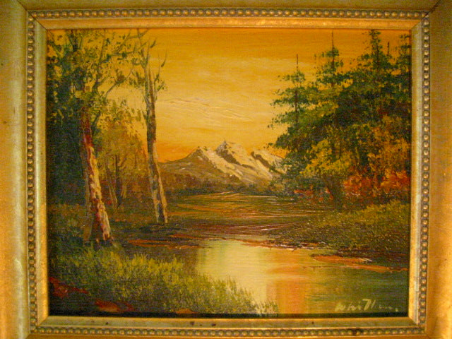 Mountain View Sunset Signed Oil On Panel - Designer Unique Finds 