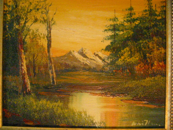 Mountain View Sunset Signed Oil On Panel - Designer Unique Finds 