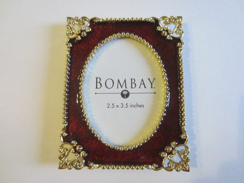 Bombay Ormolu Brass Burgundy Enamel Picture Frame - Designer Unique Finds 