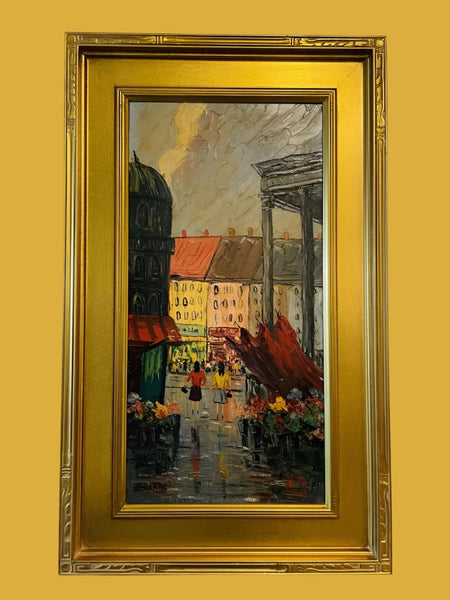 Le Blanc Paris Street View Impressionist Signed Oil On Board Painting