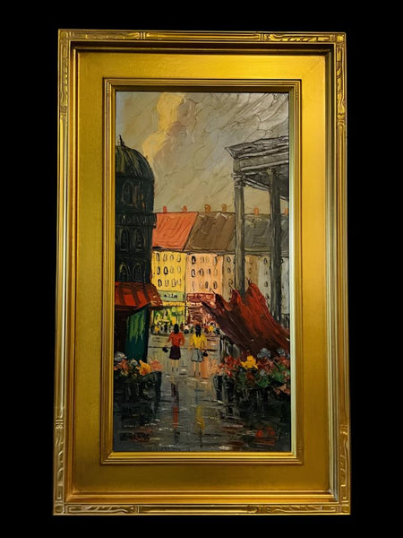 Le Blanc Paris Street View Impressionist Signed Oil On Board Painting