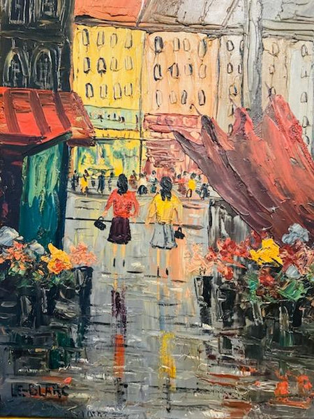 Le Blanc Paris Street View Impressionist Signed Oil On Board Painting
