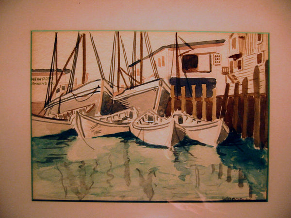 Woodburn Impressionist Newport Winning Boat Signed Watercolor