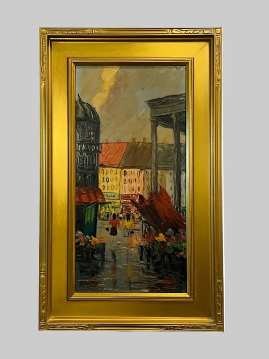 Le Blanc Paris Street View Impressionist Signed Oil On Board Painting 