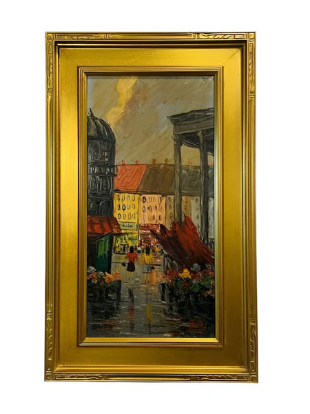 Le Blanc Paris Street View Impressionist Signed Oil On Board Painting 