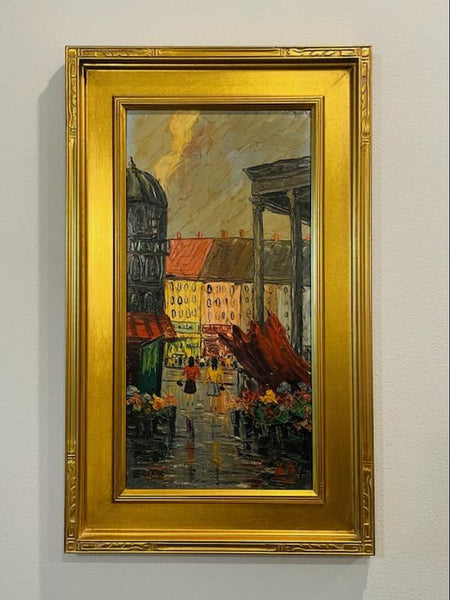 Le Blanc Paris Street View Impressionist Signed Oil On Board Painting 