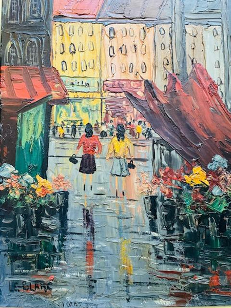 Le Blanc Paris Street View Impressionist Signed Oil On Board Painting