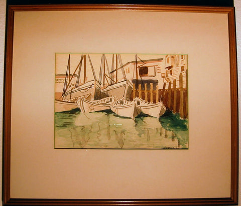 Woodburn Impressionist Newport Winning Boat Signed Watercolor 