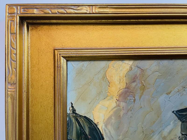 Le Blanc Paris Street View Impressionist Signed Oil On Board Painting