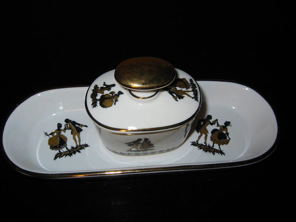 Bavaria West Germany Porcelain Box Tray Black Gold Dancers