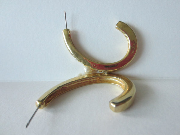 Modern Croissant Semi Circle Golden Beaded Earrings