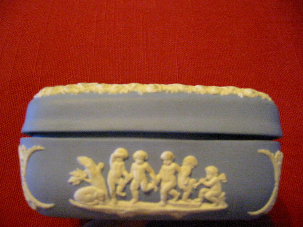 Wedgwood ER Blue Bass Relief Porcelain Lighter Jewelry Box Hand Decorated - Designer Unique Finds 