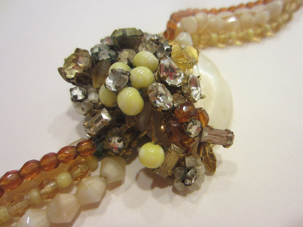 Miriam Haskell Bracelet Multi Strands Beads Jeweled Shell Medallion Clasp