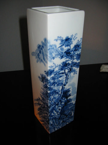 Blue White Scenic Vase Asian Inspire Porcelain Over Glaze - Designer Unique Finds 
 - 1