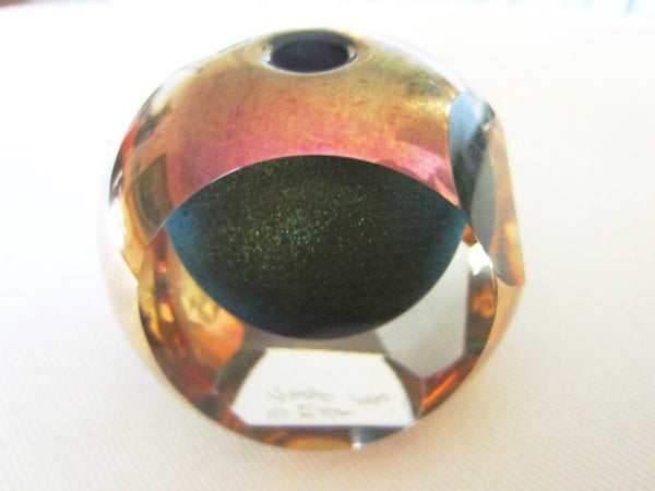 Geometric Modern Copper Glass Paperweight Signed Pen Holder Shimmer Insert - Designer Unique Finds 