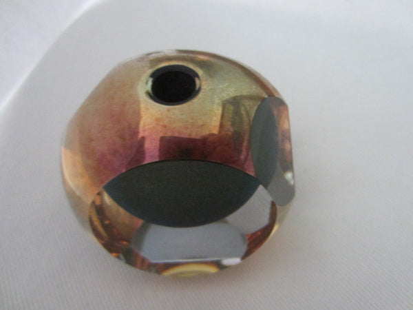 Geometric Modern Copper Glass Paperweight Signed Pen Holder Shimmer Insert - Designer Unique Finds 