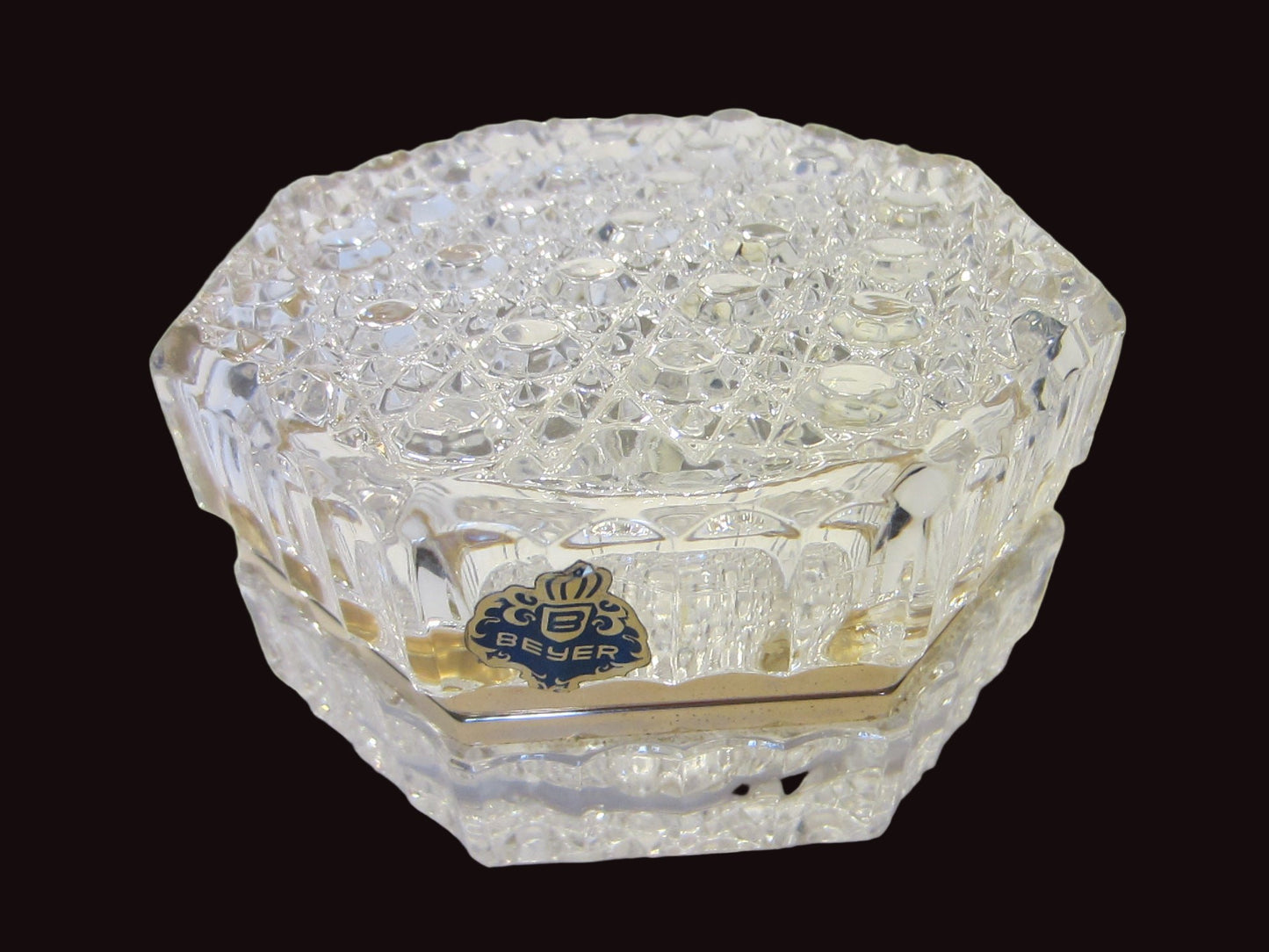 Beyer Crystal Box Geometric Hinged Brass Hardware Labeled - Designer Unique Finds 