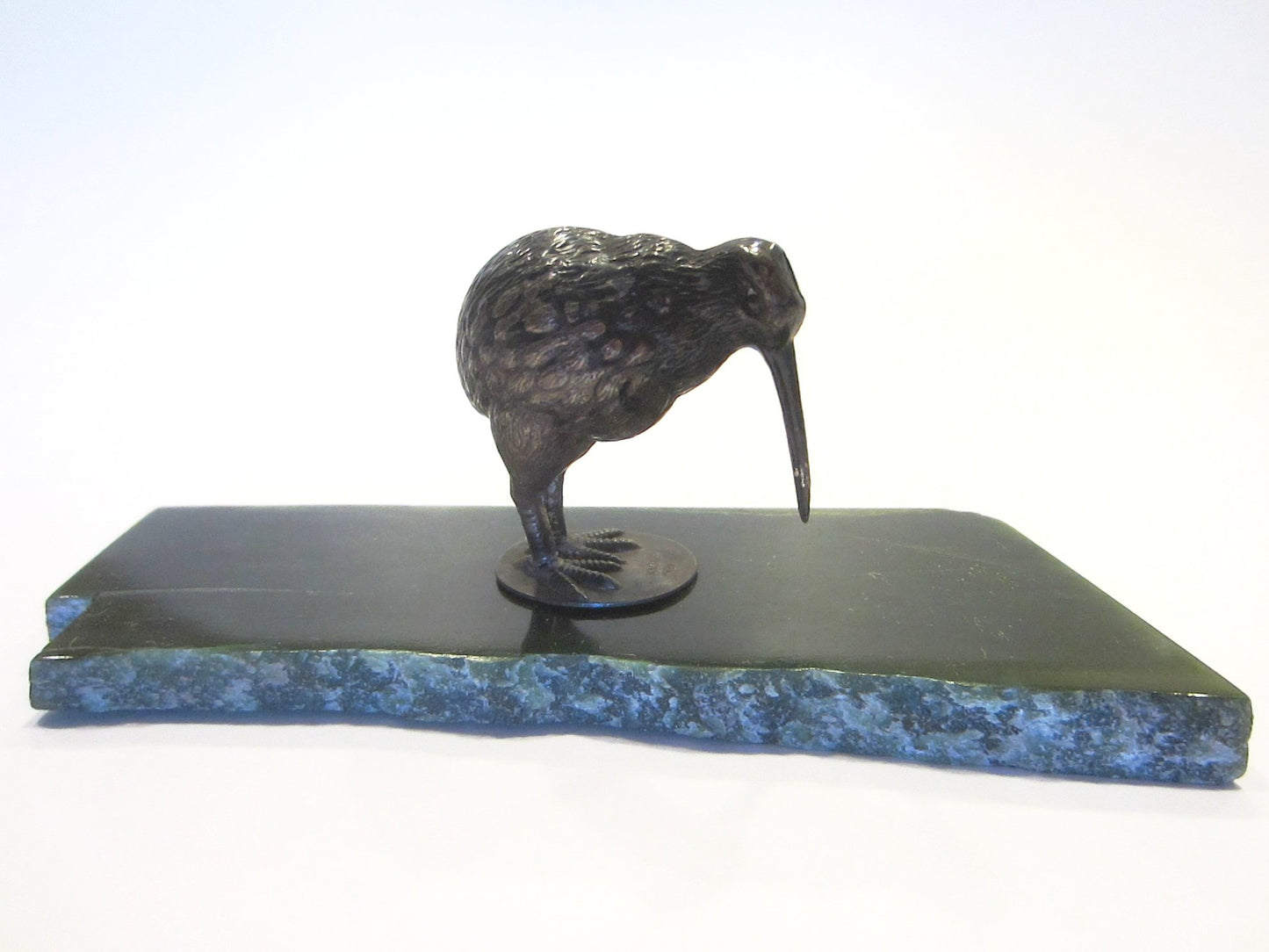 Silver Woodpecker Miniature Bird On Green Slab Marked PNW EPNS