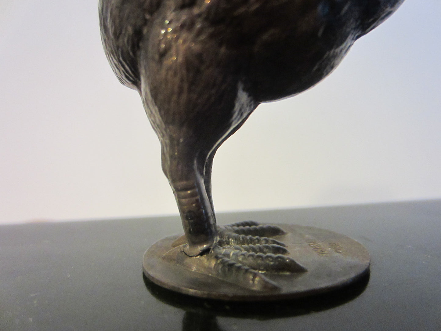 Silver Woodpecker Miniature Bird On Green Slab Marked PNW EPNS