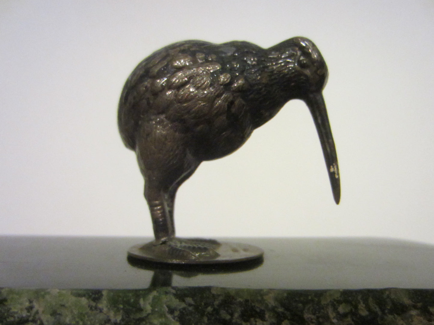 Silver Woodpecker Miniature Bird On Green Slab Marked PNW EPNS