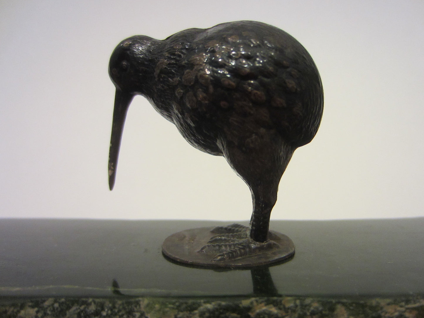 Silver Woodpecker Miniature Bird On Green Slab Marked PNW EPNS