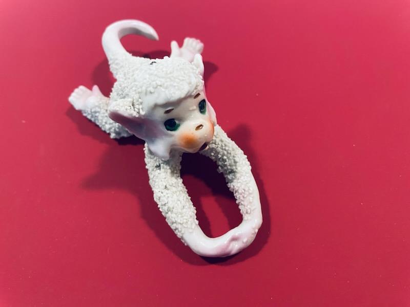 Baby Monkey Mid Century Modern Hand Decorated Texturized Porcelain Figurine