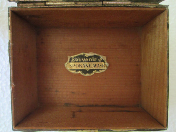 Silver Metal Souvenir Of Spokane Washington Made in Japan Scenic Humidor Box Marked - Designer Unique Finds 