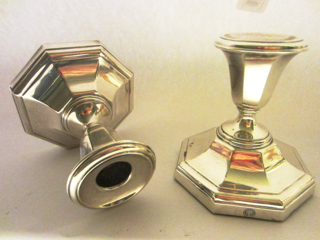England Ellis Barker Silver Candle Holders With Hallmarks In Pair - Designer Unique Finds 
 - 1